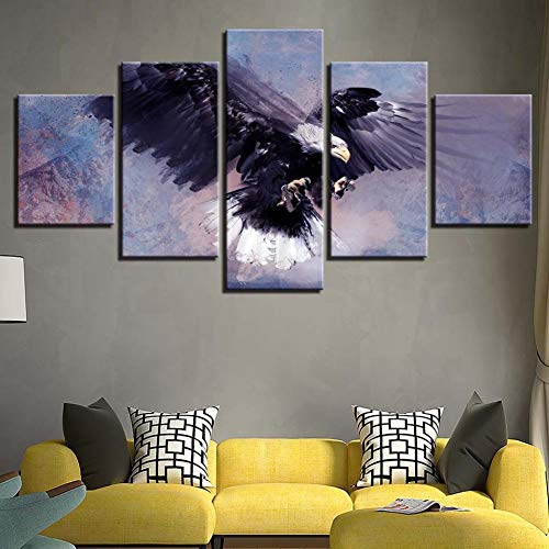 PEJHQY Pintura de Lienzo Animal águila Cuadro en Lienzo 5 Piezas Galería de Arte Innovador de impresión Lona Superior Decoración de la Pared de Arte Moderno