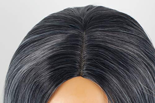 Peluca de pelo negro y plateado para mujer, se ve y se siente como pelo real natural negro a plata degradado gris fibra sintética importada resistente al calor