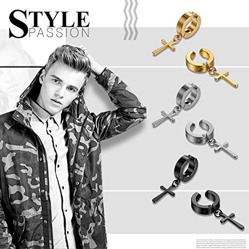 Pendientes Cruz para Hombre Mujer Acero Inoxidable 6Pcs de Aretes Crucifijo Hipoalergenico Joyería de Moda Oro Plata Negro