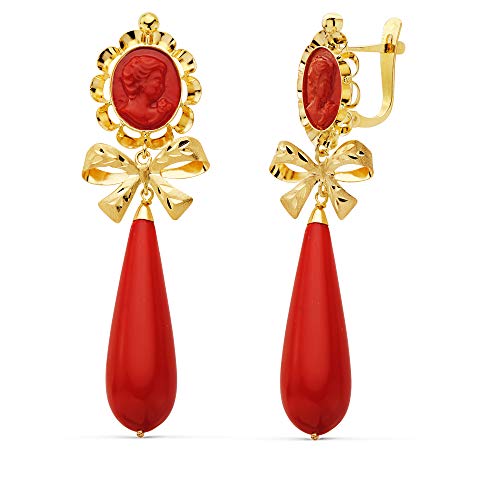 Pendientes Cubanas Samara Coral Oro Amarillo 18 Kilates (750) 62mm