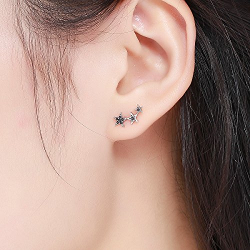 Pendientes Mujer Plata de Ley circonia negra estrella ear cuffs antialergicos Pendientes regalos día de aniversario para Niña