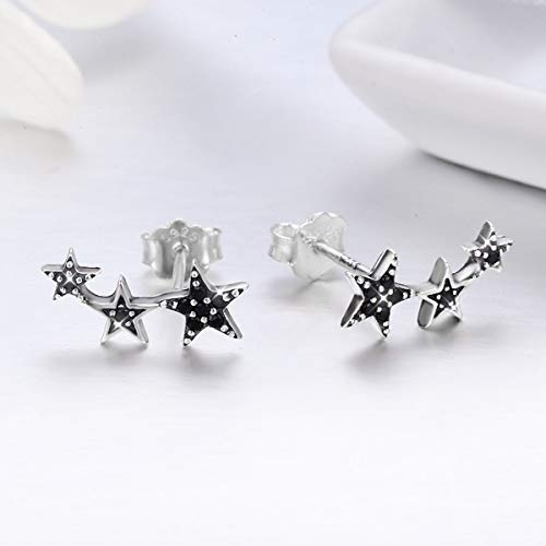 Pendientes Mujer Plata de Ley circonia negra estrella ear cuffs antialergicos Pendientes regalos día de aniversario para Niña