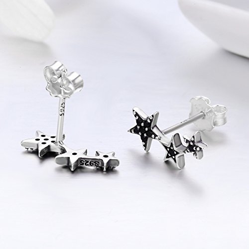 Pendientes Mujer Plata de Ley circonia negra estrella ear cuffs antialergicos Pendientes regalos día de aniversario para Niña