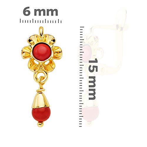 Pendientes Niña Mujer Cubanas Coral Oro Amarillo 18 Ktes 15 x 6 mm. Cierre Catalán