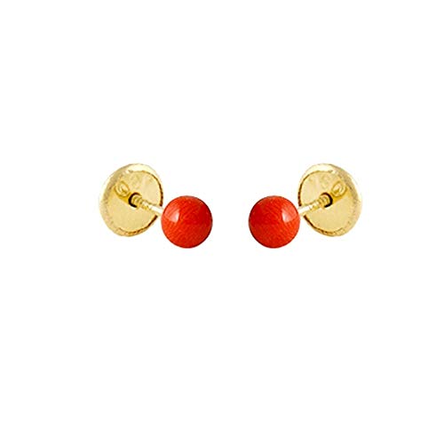 Pendientes Oro Amarillo 18k modelo Aretes de Bebé (2 r/Corales) Medida: 3mm.