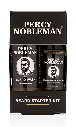 Percy Nobleman Kit de cuidado fácil de la barba – Estuche con aceite y champú limpiador para la barba, compuestos de un 99 % de ingredientes naturales