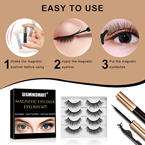 PestañasPostizas Magnéticas Kit,Pestañas Magnéticas,Magnético delineador Impermeable De Larga Duración,Reutilizable Impermeable Eye Lash y Eye Liner Set W/Tweezer