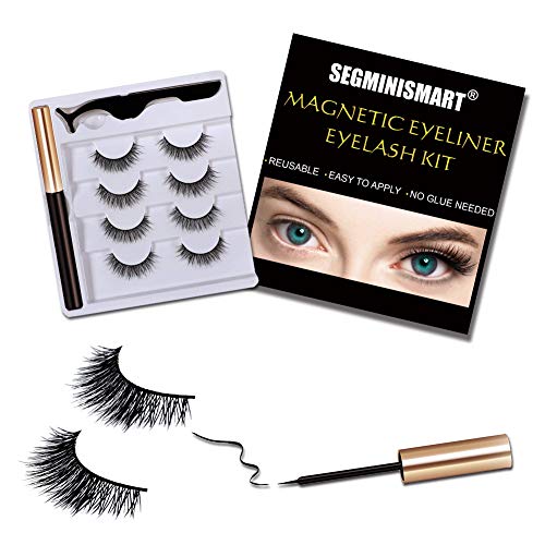 PestañasPostizas Magnéticas Kit,Pestañas Magnéticas,Magnético delineador Impermeable De Larga Duración,Reutilizable Impermeable Eye Lash y Eye Liner Set W/Tweezer