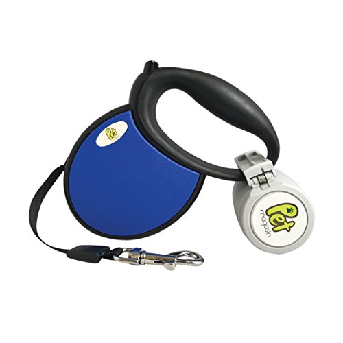 PET MAGASIN Correa Extensible para Perros – para Mayor Seguridad, se traba o se Suelta con un Solo botón, de Alta Resistencia, no se enreda, para Mascotas de hasta 18 kg, Azul Oscuro