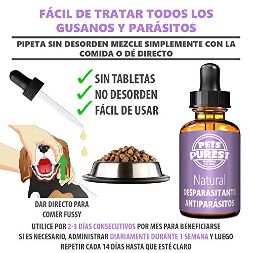 Pets Purest Desparasitante antiparasitario 100% natural para perros, gatos, aves, conejos y mascotas Elimina todos los gusanos lombrices intestinales anquilostomas gusano látigo 1-2 años de suministro