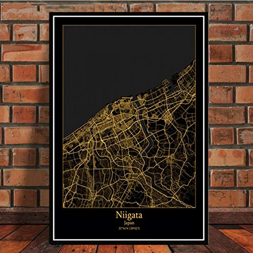 PHhomedecor Cuadros Murales Posters,Impresiones De Carteles Amsterdam Tokio Barcelona Mundo Moderno Ciudad Oro Mapa Tour Pinturas Arte Cuadros De Pared Decoración del Hogar,50X70Cm Sin Marco,Ph-253