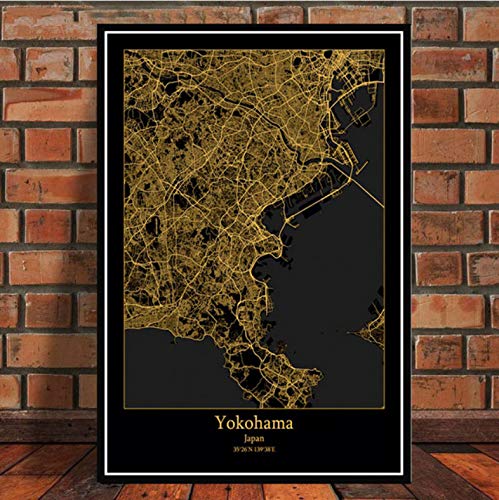 PHhomedecor Cuadros Murales Posters,Impresiones De Carteles Amsterdam Tokio Barcelona Mundo Moderno Ciudad Oro Mapa Tour Pinturas Arte Cuadros De Pared Decoración del Hogar,50X70Cm Sin Marco,Ph-257