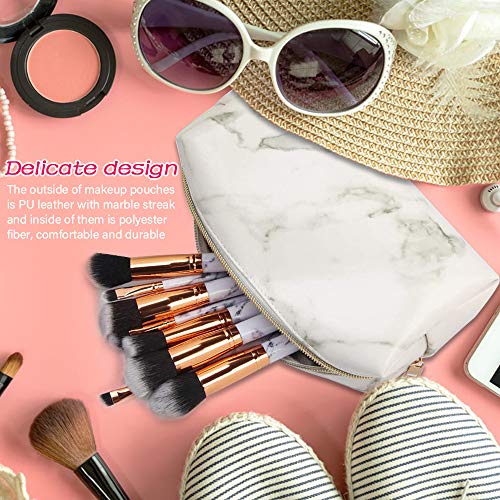 phiraggit Bolsas de mármol de Maquillaje Bolsas de cosméticos de Viaje portátiles Bolsas de tocador Organizar Estuches de lápices Pinceles de Maquillaje y bolígrafos para Mujer (4 Piezas) (Blanco)