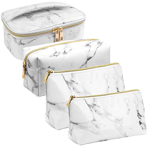 phiraggit Bolsas de mármol de Maquillaje Bolsas de cosméticos de Viaje portátiles Bolsas de tocador Organizar Estuches de lápices Pinceles de Maquillaje y bolígrafos para Mujer (4 Piezas) (Blanco)