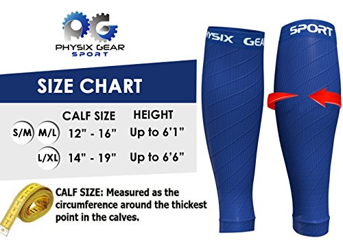 Physix Gear Sport Medias compresiÃ³n Hombre y Mujer, Las Mejores pantorrilleras Running para Mejorar la circulaciÃ³n, Perneras Ciclismo para recuperar los mÃºsculos, 1 par, S/M - M/L, Azul