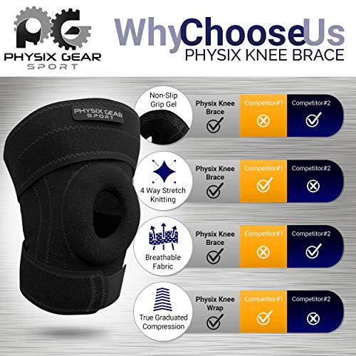 Physix Gear Sport Rodilleras Deportivas para Hombre y Mujer, la Mejor Rodillera menisco y ligamentos con Orificio para Sujetar la rótula, Rodilleras Baloncesto, Voleibol, fútbol, 1 ud, M, Negro/Gris