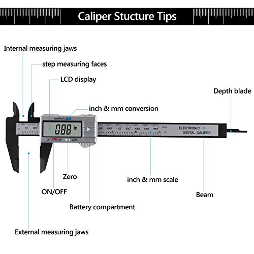 Pie de Rey 150mm, Pie de Rey Digital Electrónico Vernier Caliper Calibrador de Plástico Medición del Diámetro Interno con Pantalla LCD Auto Off Inch/mm 0-150mm