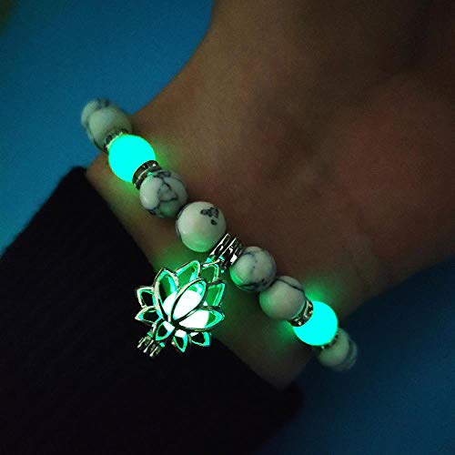 Piedras Naturales Luminosas Que Brillan Intensamente En La Oscuridad Pulsera con Forma De Flor De Loto para Mujeres, Yoga, Oración, Budismo, Joyería, Rojo, Turquesa, Verde