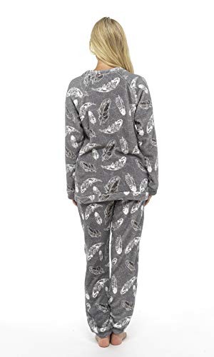 Pijama Mujer Invierno Suave Cómodo con Plumas Prosecco Estrellas Vario Estilos Pijamas Invernal Regalo para Ella (impresión de la pluma gris, S)