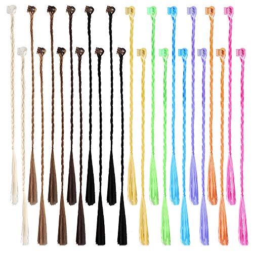 Pinza de Pelo para Niñas 24pcs Pelo Trenzado de Nylon de Fibra Trenza de Pelo Niñas con Clip para Fiesta de Cumpleaños y Rendimiento Infantil (12 Colores)