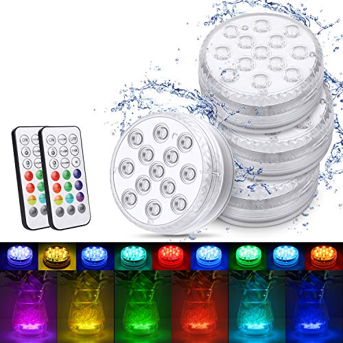 Piscina Luz LED Impermeables,Luces Sumergibles,Control Remoto Bajo El Agua Luces Multicolores LED Luz Sumergible para Acuario,Estanque,Bodas,Fiesta Jardín(4 PCS）