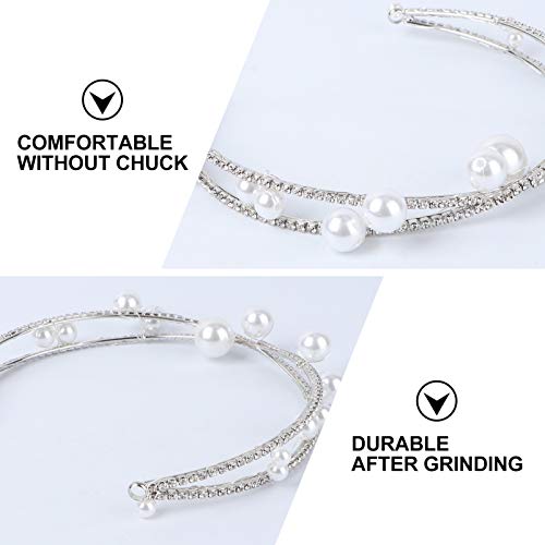 PIXNOR Diadema de Diamantes de Imitación de Novia para Boda Bandas para El Cabello con Perlas Aro para El Cabello para Mujeres Accesorios para El Cabello (Plata)