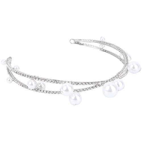 PIXNOR Diadema de Diamantes de Imitación de Novia para Boda Bandas para El Cabello con Perlas Aro para El Cabello para Mujeres Accesorios para El Cabello (Plata)