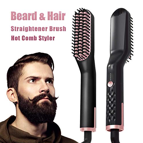 Plancha Pelo, Peine Barba y Rizador de Pelo Beard Straightener, Multifuncional Rápido, Al Calor Para Lograr un Cabello Sin Frizz y Sedoso, Auto-Apagado,Temperatura de Bloqueo Automático