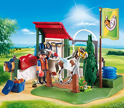 PLAYMOBIL Country Set de Limpieza para Caballos con Bomba de Agua, A partir de 5 años (6929)