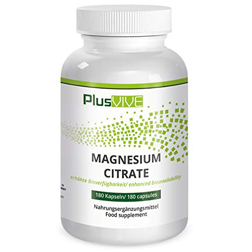 Plusvive - Cápsulas de dicitrato de trimagnesio con fórmula de mejora de biodisponibilidad (750 mg), 180 Cápsulas