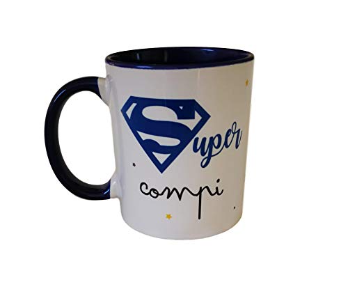 PMISORPRESA Taza Color Super COMPI Regalo Amigo Invisible Regalo COMPAÑERO Trabajo (Azul)