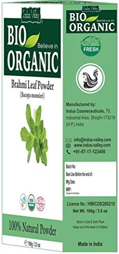 Polvo de Brahmi orgánico puro certificado con libro de hierbas escrito en inglés 100g