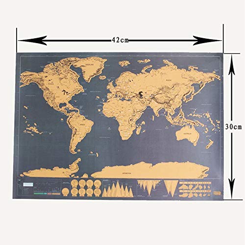 Póster de mapa del mundo para rascar, mapa internacional para decoración de pared, para el hogar, con detalles del mundo como capitales, estados, ciudades, 42 x 30 cm