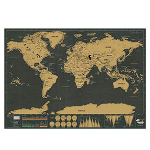 Póster de mapa del mundo para rascar, mapa internacional para decoración de pared, para el hogar, con detalles del mundo como capitales, estados, ciudades, 42 x 30 cm