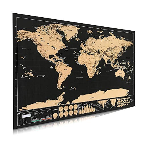 Póster de mapa del mundo para rascar, mapa internacional para decoración de pared, para el hogar, con detalles del mundo como capitales, estados, ciudades, 42 x 30 cm