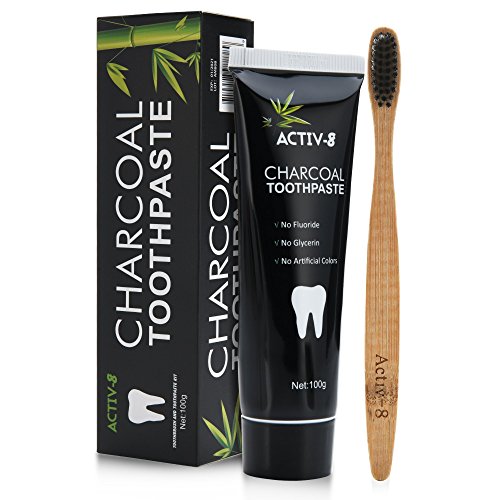 Premium Activated Charcoal Toothpaste (100g) and Bamboo Toothbrush Kit Teeth whitening, Eliminates bad breath, Prevents tooth decay, Removes smoke stains and coffee stains