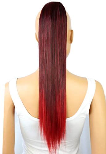 Prettyshop - Extensiones de pelo tipo cola de caballo de 60 cm, resistentes al calor, diseño liso nero rosso mix # 1T3100 HCB1