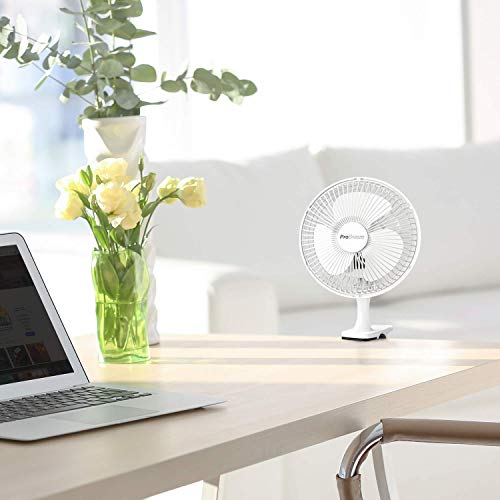 Pro Breeze Mini Ventilador de Sopremesa con Clip I Pequeño Ventilador Eléctrico con Funcionamiento Ultra silencioso y 2 Configuraciones de Velocidad I 15W. para Hogar, Cama, Oficina y Escritorio.