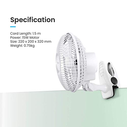 Pro Breeze Mini Ventilador de Sopremesa con Clip I Pequeño Ventilador Eléctrico con Funcionamiento Ultra silencioso y 2 Configuraciones de Velocidad I 15W. para Hogar, Cama, Oficina y Escritorio.