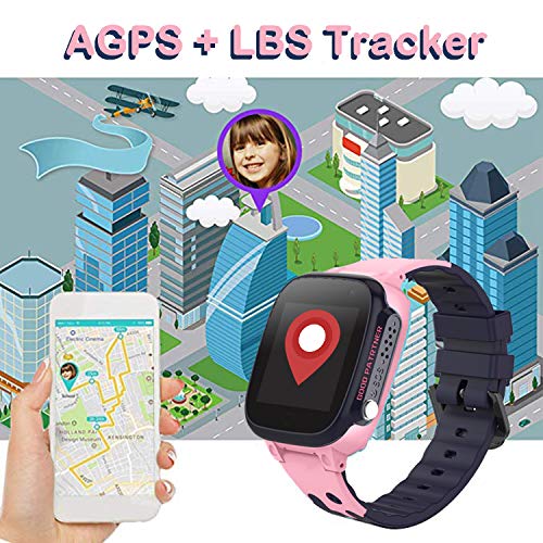 PTHTECHUS Reloj Inteligente para Niños a Prueba de Agua IP67, Teléfono Smartwatch LBS localizador SOS Alarma por Chat de Voz Cámara, Regalo para Niño Niña Reloj Digital de Pulsera, Rose