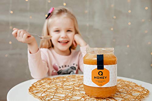 Q-Honey Miel de Abeja Pura, Miel Cruda, 100 % Natural, Sin Filtrar Sin Azúcar, Alta Concentración de Minerales 1kg Tarro de cristal