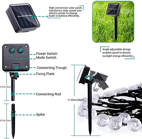 Qedertek Guirnaldas Luces Exterior Solar, Cadena de Bola Cristal Luz para Exterior, 9M 50 LED, Guirnalda Luminosa Impermeable, Luces Decoración para Jardín, Casa, Bodas, Jardine (Blanco)