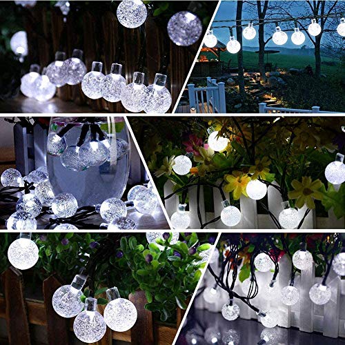 Qedertek Guirnaldas Luces Exterior Solar, Cadena de Bola Cristal Luz para Exterior, 9M 50 LED, Guirnalda Luminosa Impermeable, Luces Decoración para Jardín, Casa, Bodas, Jardine (Blanco)