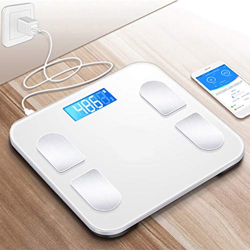 QMKJ Bluetooth Smart Body Escala de Grasa Digital Escala electrónica baño doméstico Escalas Cuerpo composición analizador con Smartphone aplicación 180KG Rosa