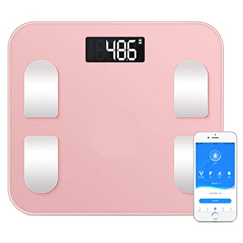 QMKJ Bluetooth Smart Body Escala de Grasa Digital Escala electrónica baño doméstico Escalas Cuerpo composición analizador con Smartphone aplicación 180KG Rosa