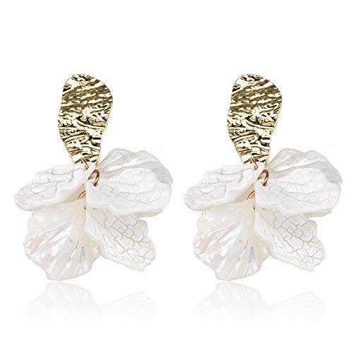 QYMX Pendiente de Mujer, Pendientes de Concha de Flor Blanca Dulce de Moda Pendientes Colgantes de declaración de Mujer para Mujer Pendientes de Bohemia