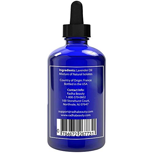 Radha Beauty - Aceite Esencial de Lavanda 120mL - Grado 100% natural y terapéutico, vapor destilado para aromaterapia, relajación, sueño, lavandería, alivio del estrés y la ansiedad, meditación, masajes, dolores de cabeza