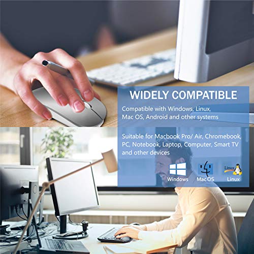 Ratón Bluetooth Recargable - Tsmine Ratón Inalámbrico con 3 Niveles de DPI Ajustable, Bluetooth Wireless Mouse Ratón Silencioso para Macbook pro, Ordenador, Computadora Portátil, Tableta