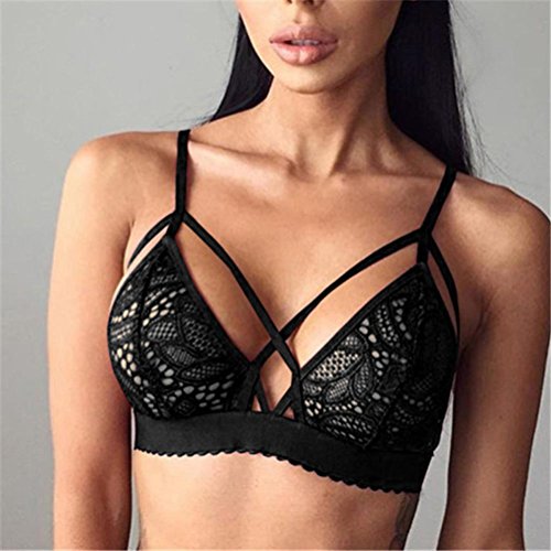 Rcool Push-up Traje de Baño - Encaje Acolchado Bra Bikini Floral de Ropa Interior Atractiva Floral Escarpada del Cordón Sujetador Inconsútil Bralette para Mujeres (S, Negro)