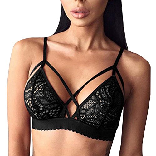 Rcool Push-up Traje de Baño - Encaje Acolchado Bra Bikini Floral de Ropa Interior Atractiva Floral Escarpada del Cordón Sujetador Inconsútil Bralette para Mujeres (S, Negro)